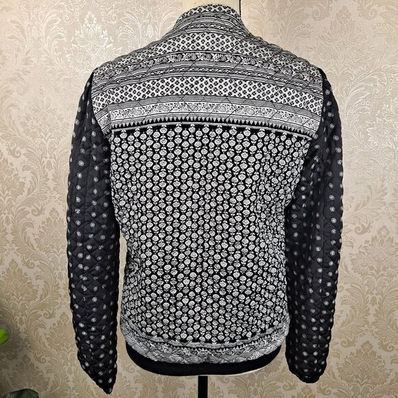 Roxy Size Medium Full Zip Quilted Black & White Patterned Jacket Pink Accents - Picture 7 of 13